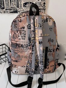 One Color-Block Cartoon Graffiti Laptop Bag/IPad Case With Large Capacity, Multiple Pockets & Compartments, Zipper, Handle, Shoulder Strap, Suitable For Women, Young Girls, Students, Daily Commute Perfect For Back To School, First Day Of School, College, Middle School, High School, School Supplies, Backpack For School, Back To School Bags, Waterproof, Classic Casual - Multicolor - View 7