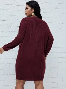 SHEIN LUNE Plus Drop Shoulder Sweater Dress, Winter - Burgundy - View 2