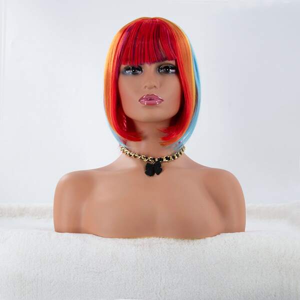 

Colorful Short Straight Wig With Bangs, Multicolor