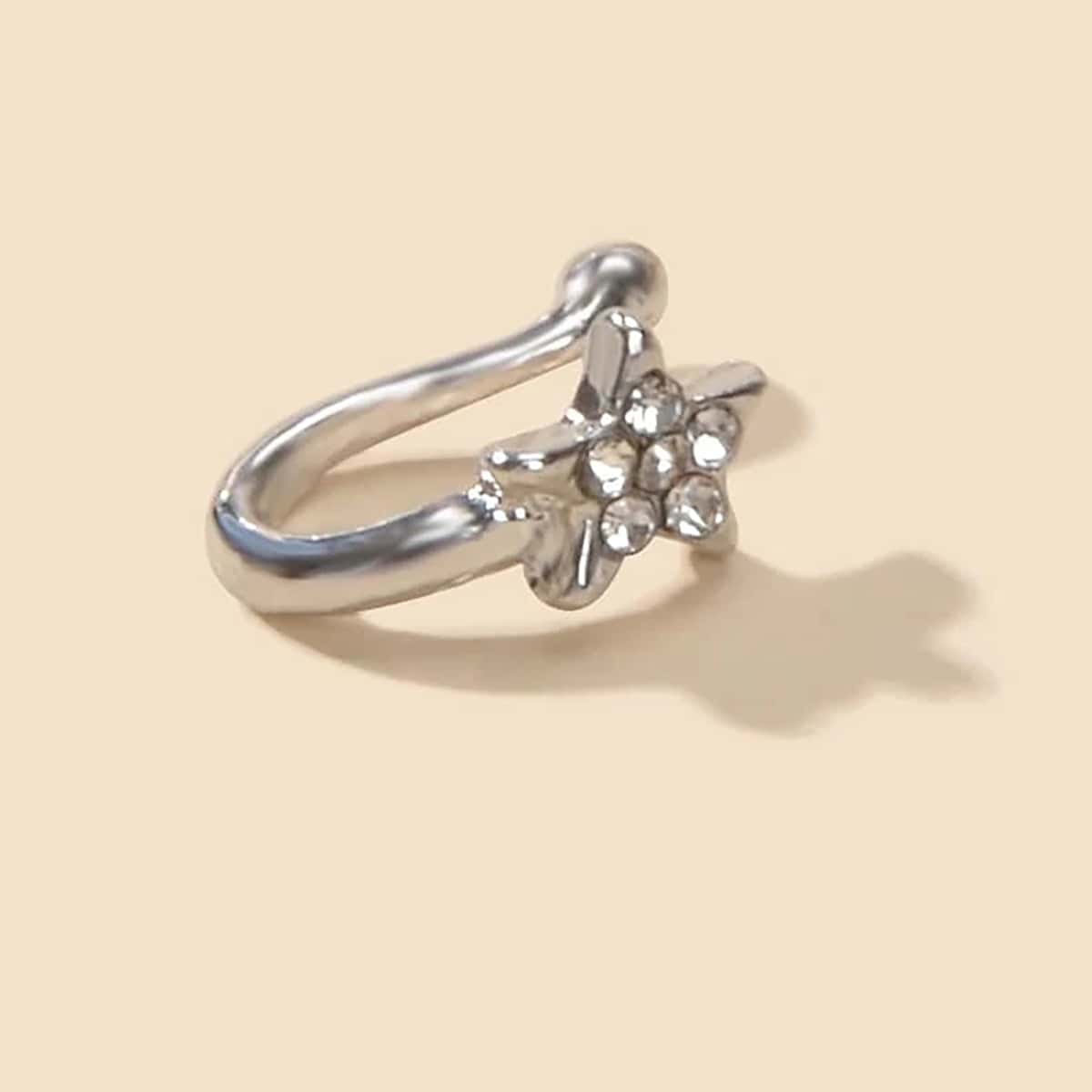 

1pc Rhinestone Decor Nose Ring, Silver