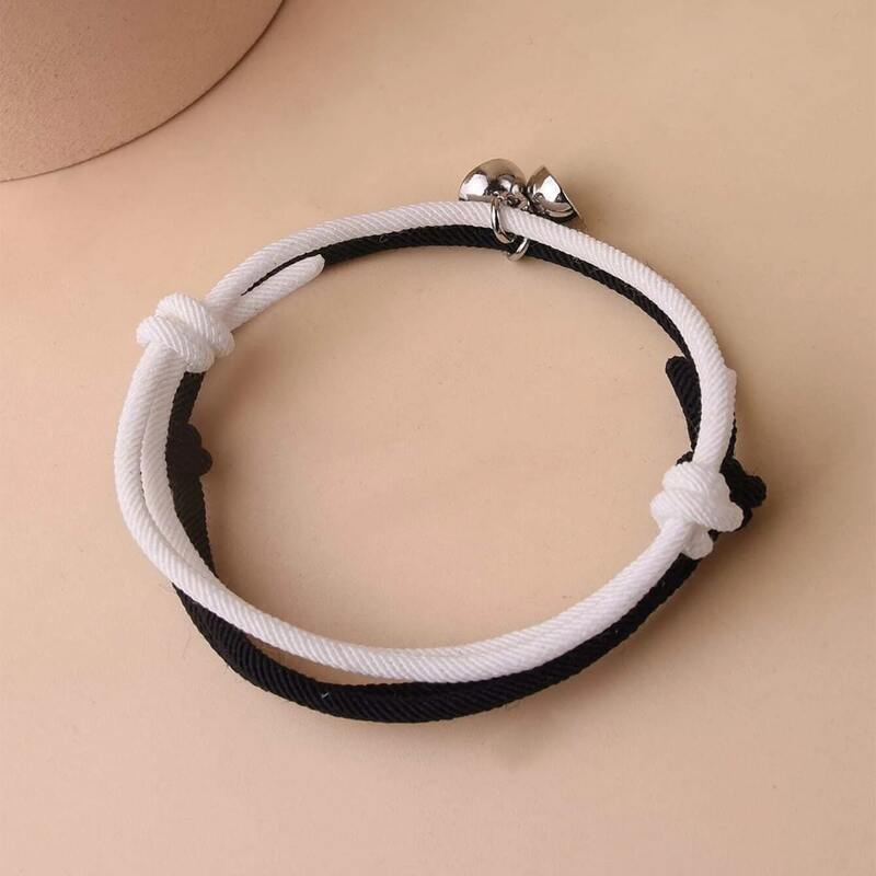 

2pcs Magnetic Rope Bracelet, Black and white