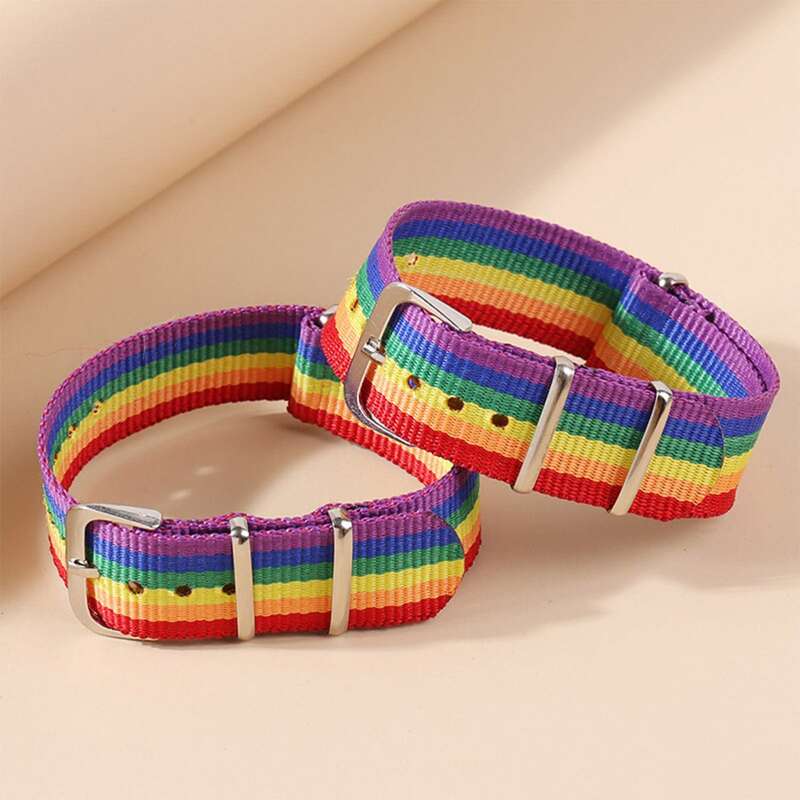 

2pcs Rainbow Strip Bracelet, Multicolor