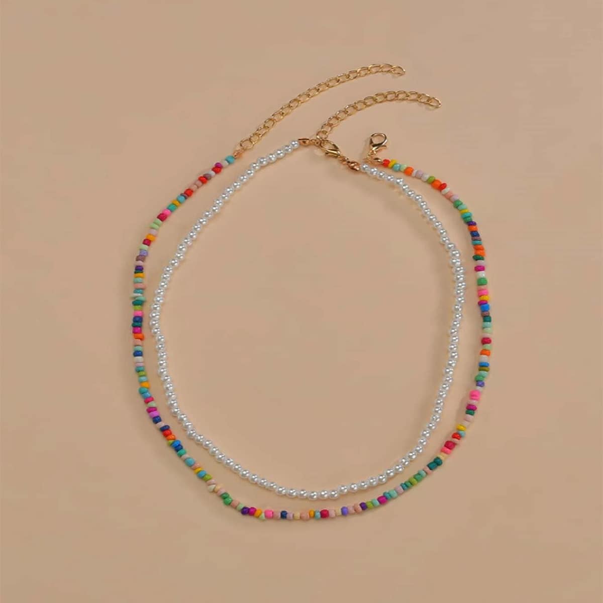 

2pcs Colorful Beaded Necklace, Multicolor