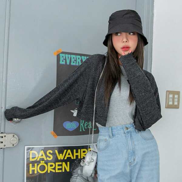 

Solid Raglan Sleeve Open Front Jacket, Dark grey