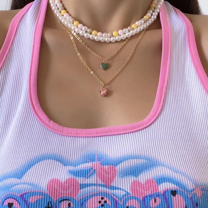 

4pcs Faux Pearl & Rhinestone Necklace, Multicolor