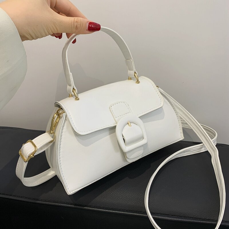

Minimalist Buckle Decor Satchel Bag, White