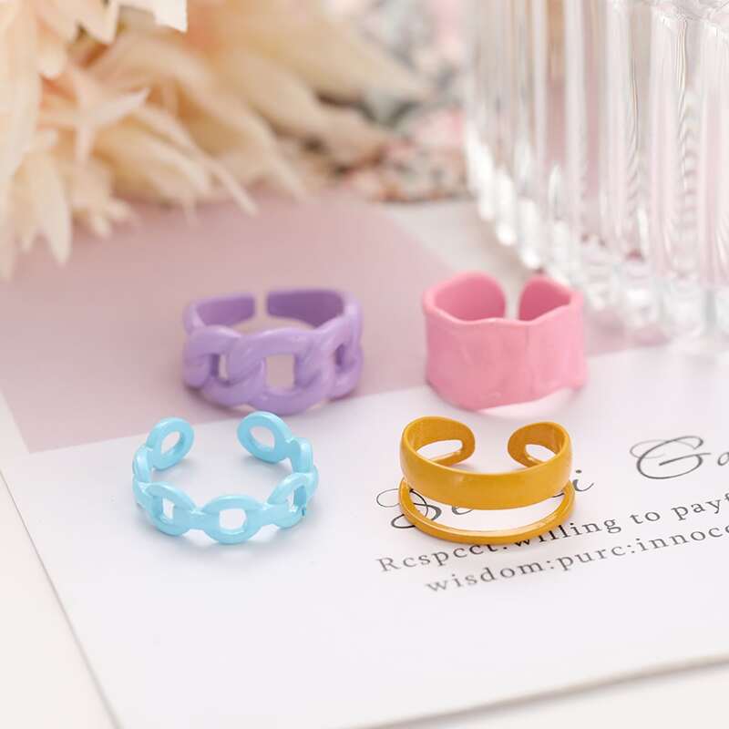 

4pcs Chain Ring, Multicolor