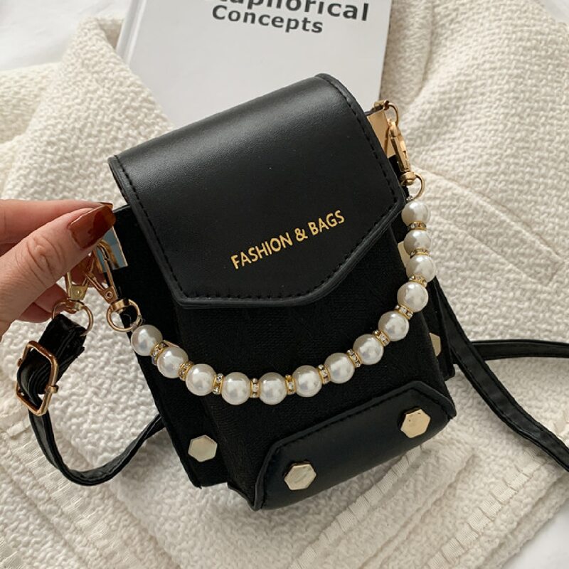 

Faux Pearl Decor Satchel Bag, Black