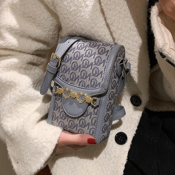 

Letter Graphic Metal Decor Crossbody Bag, Grey
