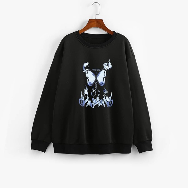 

Plus Butterfly & Letter Graphic Pullover, Black