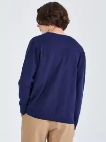Men Knitwear Nút phía trước màu trơn Giải trí - Màu xanh hải quân - Xem 2