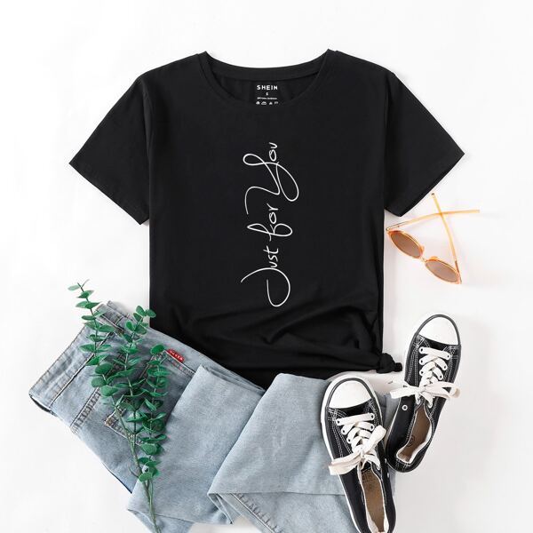 

Letter Graphic Round Neck Tee, Black