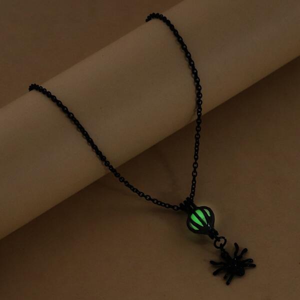 

Spider Charm Luminous Ball Decor Necklace, Black