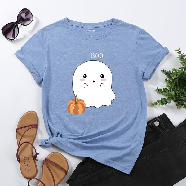 

Ghost & Letter Graphic Tee, Baby blue