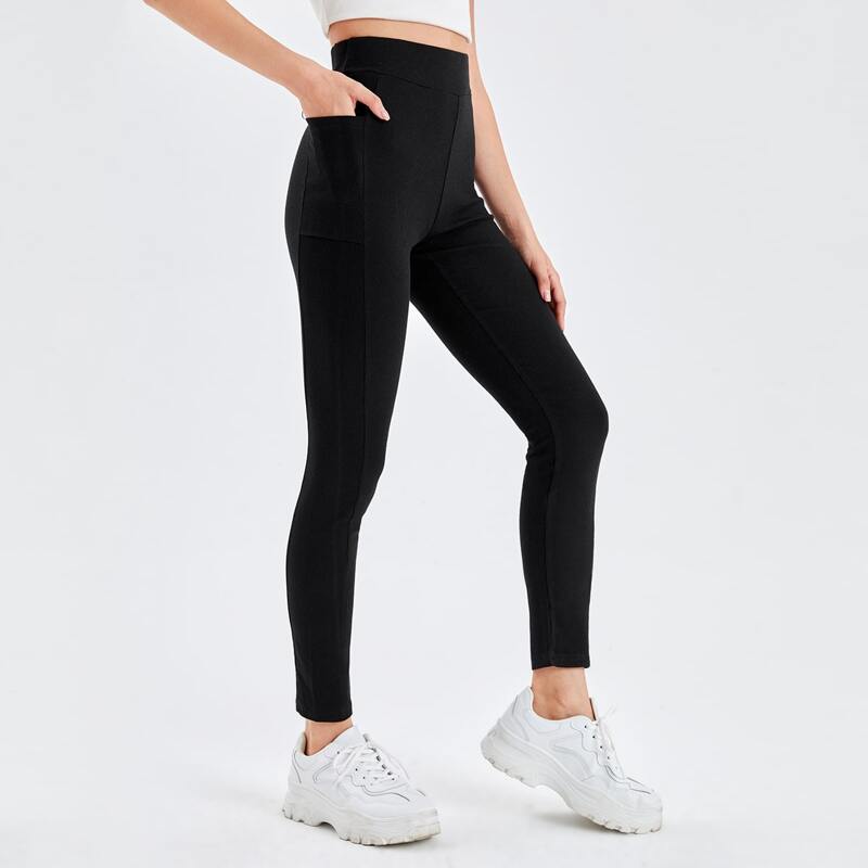 

Solid Phone Pocket Leggings, Black