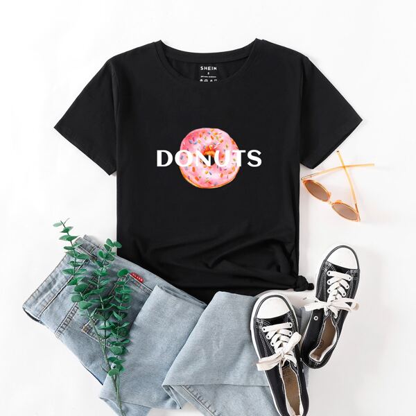 

Donuts And Letter Graphic Tee, Black