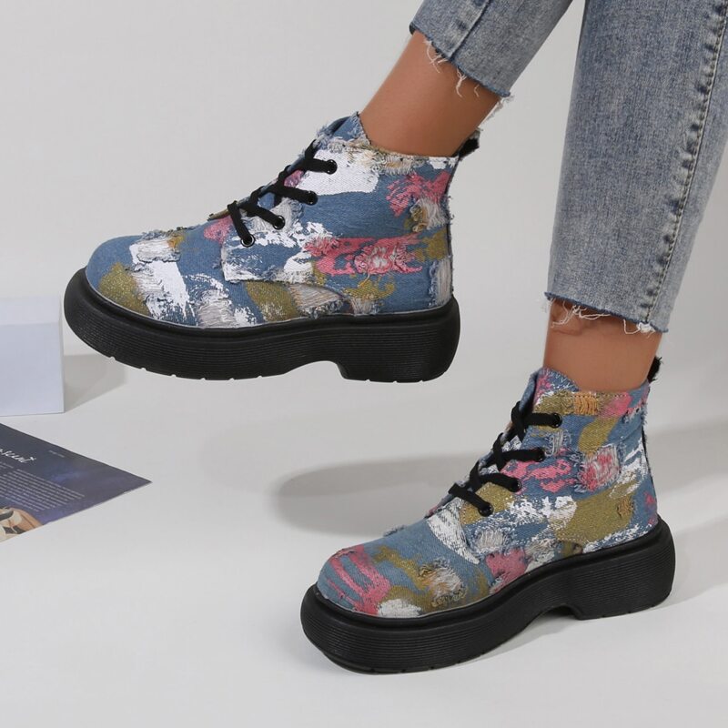 

Colorblock Lace-up Front Ankle Boots, Multicolor