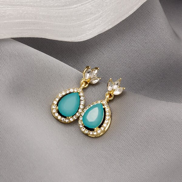 

Zircon Water Drop Decor Earrings, Mint green