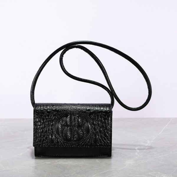 

Croc Embossed Flap Square Bag, Black