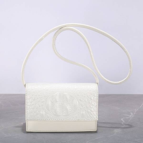 

Croc Embossed Flap Square Bag, White