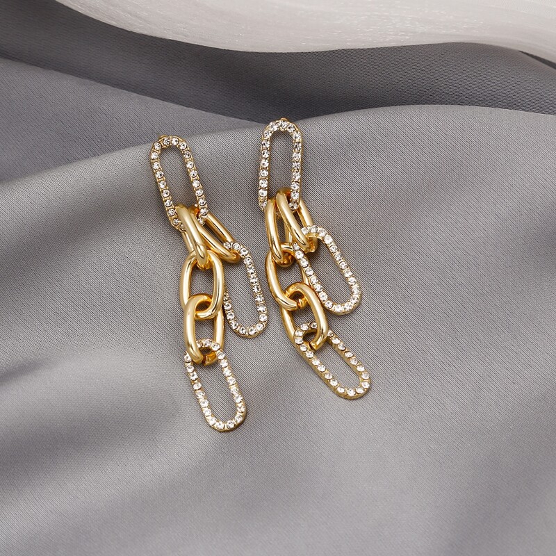 

Rhinestone Decor Earrings, Gold