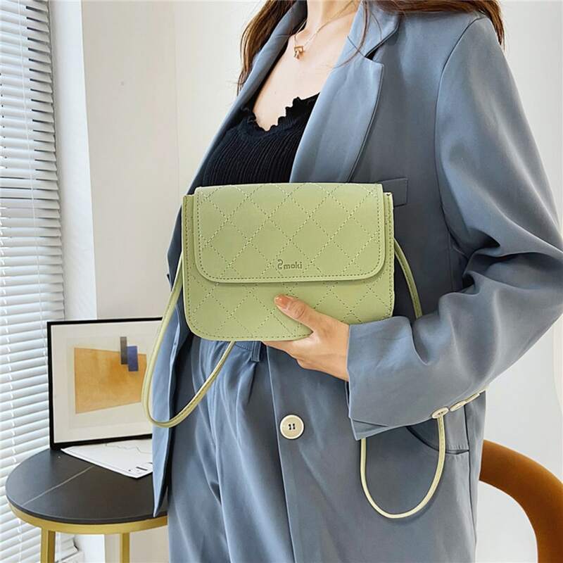 

Minimalist Quilted Flap Shoulder Bag, Green