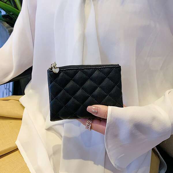 

Quilted Pattern Small Wallet, Black