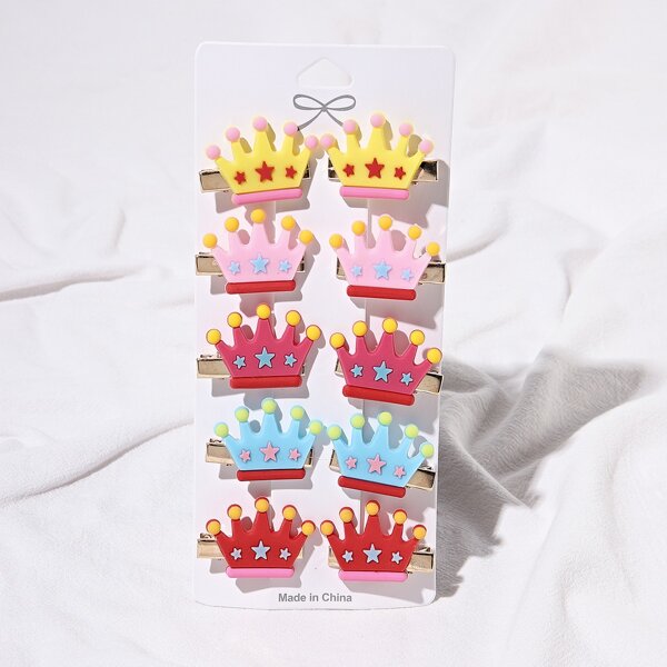 

10pcs Girls Crown Decor Hair Clip, Multicolor