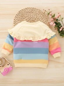 嬰兒女寶寶積木條紋蝴蝶結前裝飾波浪邊毛衣 - 彩色 - 查看 2