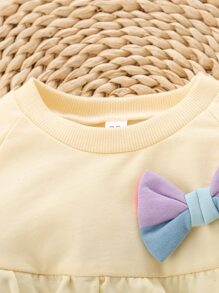 嬰兒女寶寶積木條紋蝴蝶結前裝飾波浪邊毛衣 - 彩色 - 查看 3