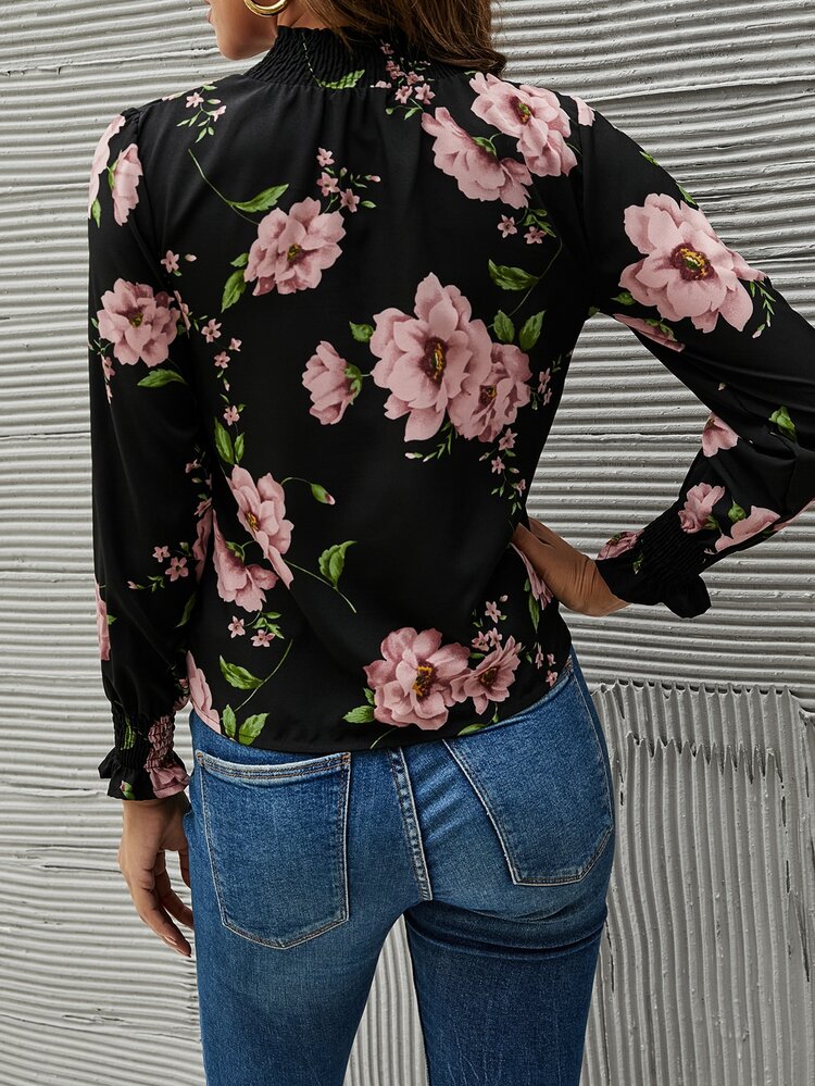 SHEIN Clasi Allover Floral Print Shirred Detail Top - Multicolor - View 2