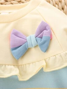 嬰兒女寶寶積木條紋蝴蝶結前裝飾波浪邊毛衣 - 彩色 - 查看 4