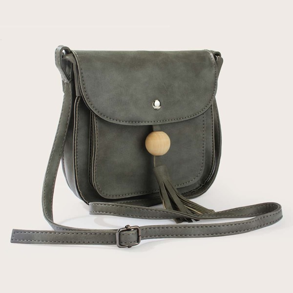 

Tassel Decor Flap Crossbody Bag, Dark grey