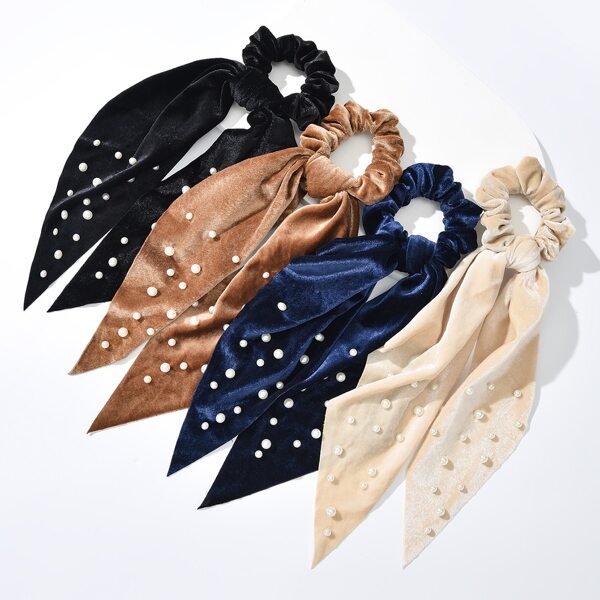 

4pcs Faux Pearl Decor Scarf Hair Tie, Multicolor