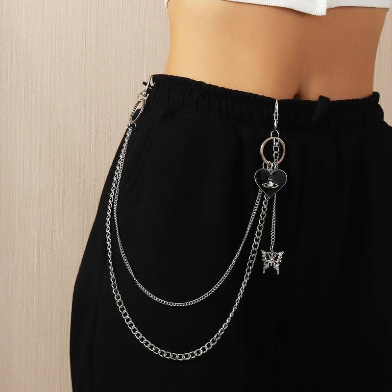

Heart Decor Pants Chain, Black