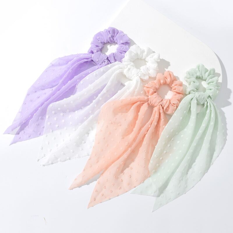 

4pcs Fuzzy Dot Scarf Hair Tie, Multicolor