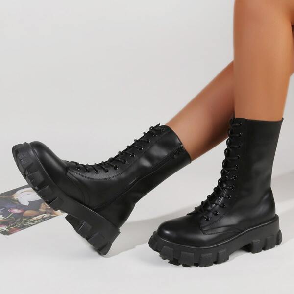 

Minimalist Lace-up Front Combat Boots, Black