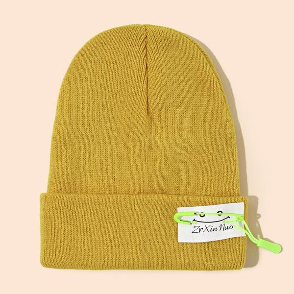 

Men Safety Pin Decor Beanie, Mustard yellow