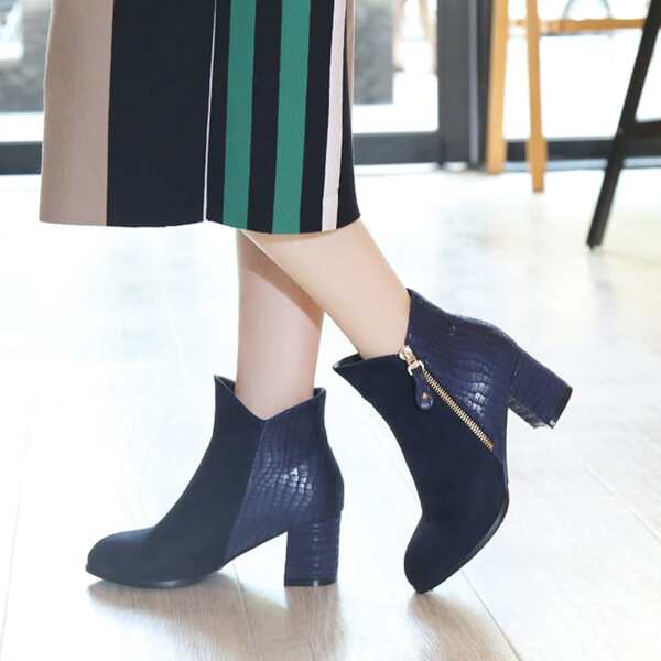 

Suede Croc Embossed Side Zip Chunky Boots, Blue