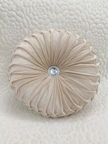 Round Pleated Decorative Pillow - Beige - View 1