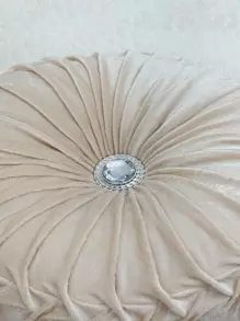 Round Pleated Decorative Pillow - Beige - View 4