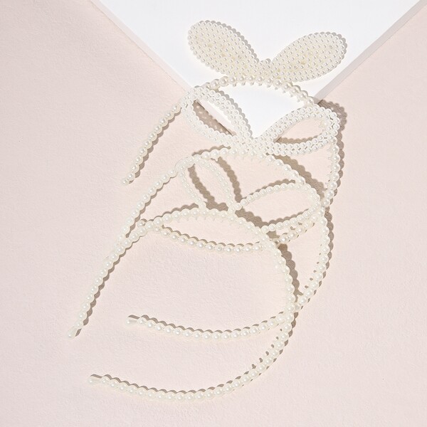 

3pcs Girls Faux Pearl Hair Hoop, Beige