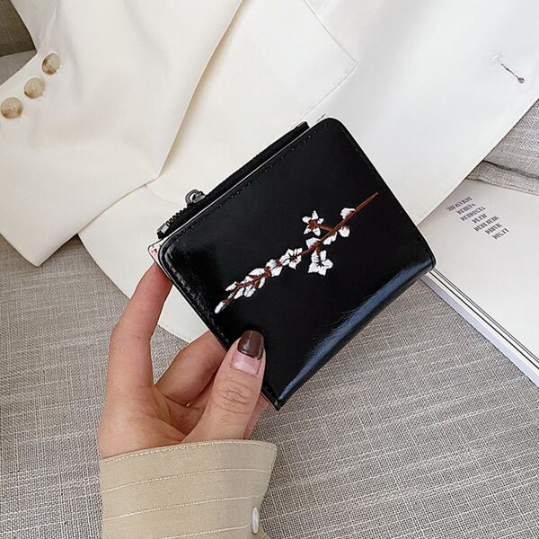 

Floral Embroidery Small Purse, Black