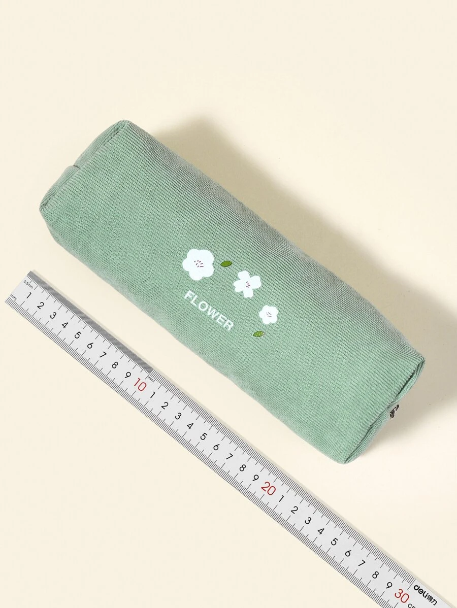 Flower Print Pencil Case - Mint Green - View 1