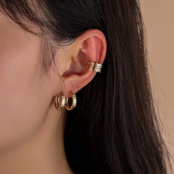 

3pcs Simple Solid Earrings, Gold
