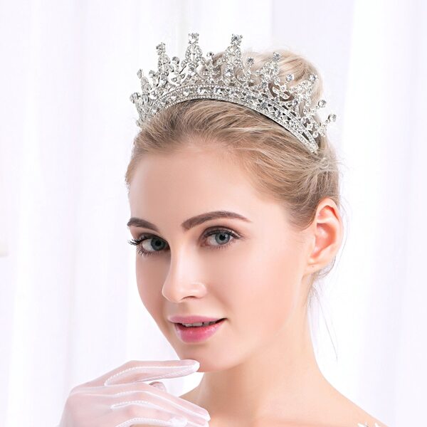 

Rhinestone Decor Crown Hair Accessory, Silver