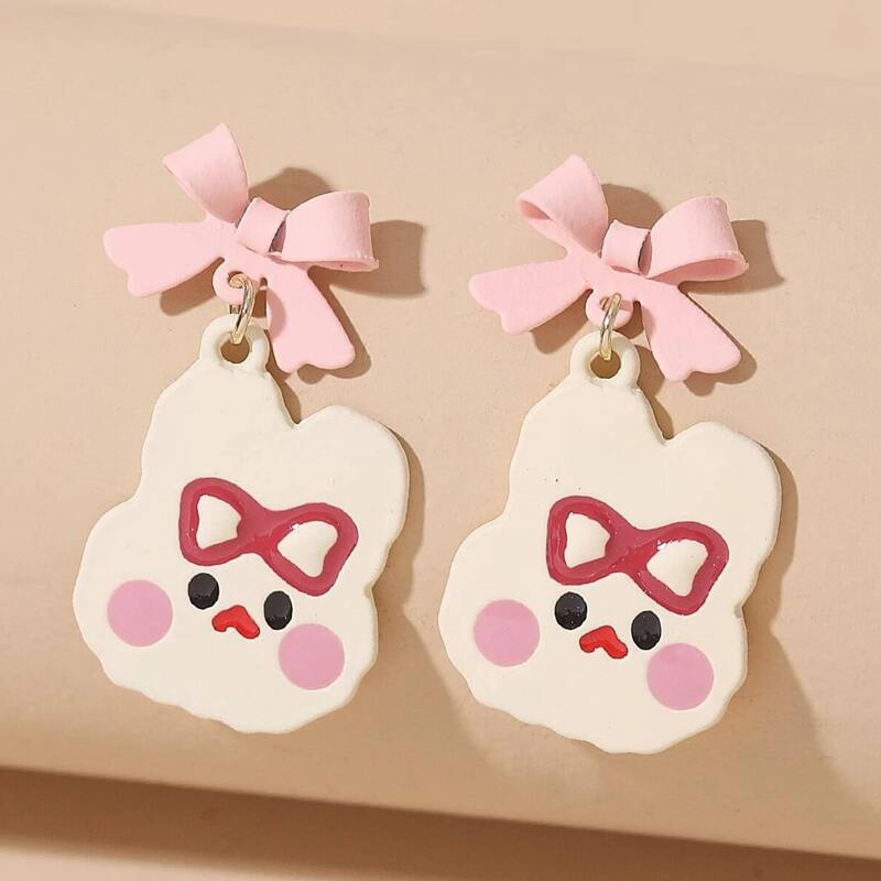 

Cartoon Rabbit Drop Earrings, Pink