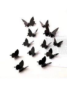 12 件 3D 蝴蝶墙贴，黑色镜面蝴蝶家居墙面装饰，贴纸，墙贴花，乙烯基贴花家居装饰，春季装饰品让您的家焕然一新，节日装饰贴纸礼物生日毕业