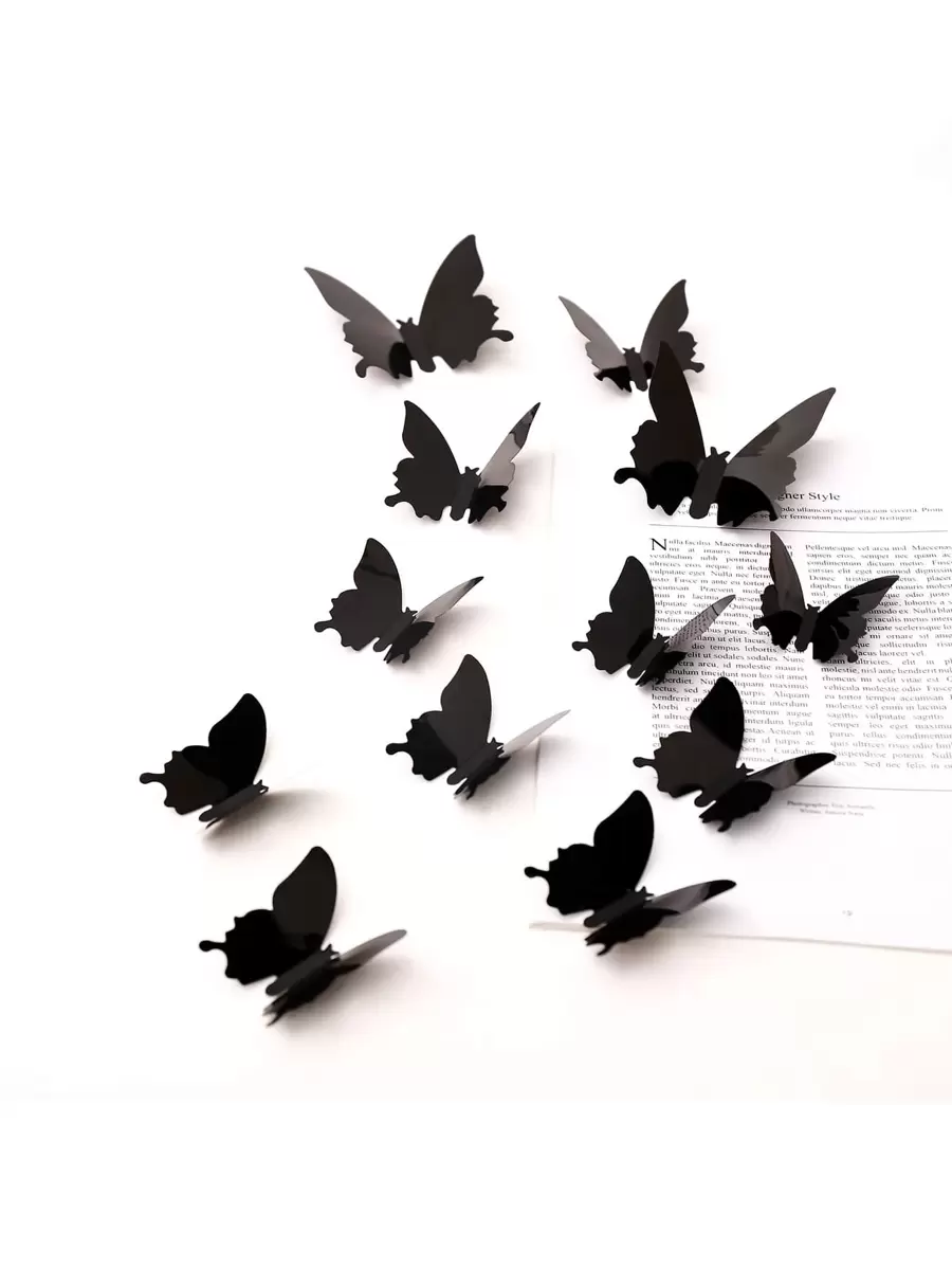 12 件 3D 蝴蝶墙贴，黑色镜面蝴蝶家居墙面装饰，贴纸，墙贴花，乙烯基贴花家居装饰，春季装饰品让您的家焕然一新，节日装饰贴纸礼物生日毕业