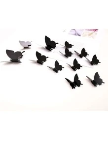 12 件 3D 蝴蝶墙贴，黑色镜面蝴蝶家居墙面装饰，贴纸，墙贴花，乙烯基贴花家居装饰，春季装饰品让您的家焕然一新，节日装饰贴纸礼物生日毕业